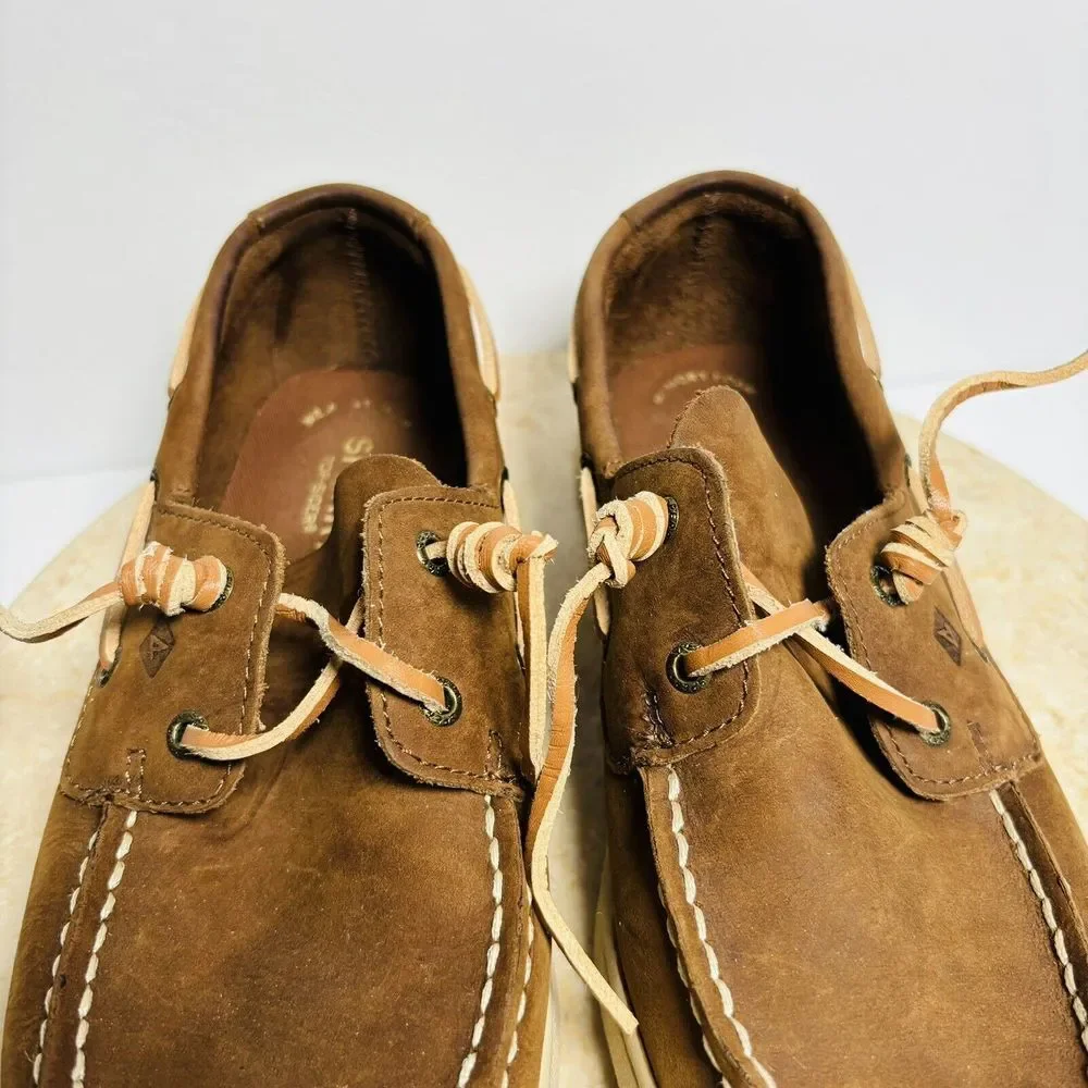 Sperry Boys Sz 4.5W Sperry Cup II Brown Leather Boat Shoes‎
